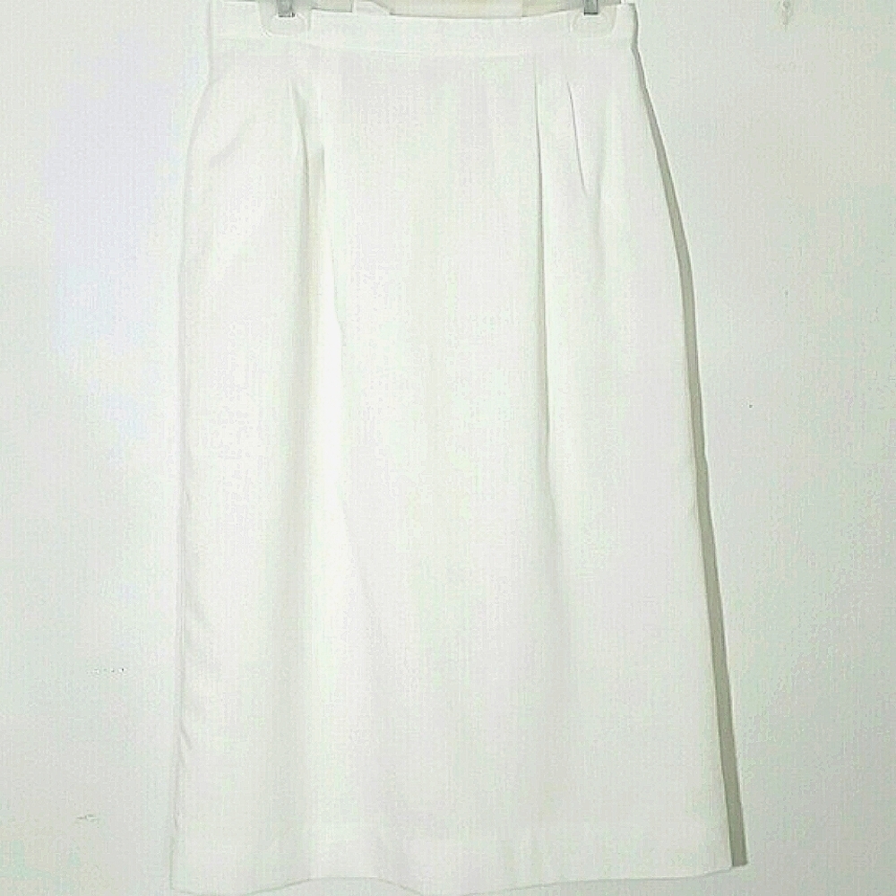 Pleated Midi Skirt White Lined Pencil Below Knee Pleated Vintage USA